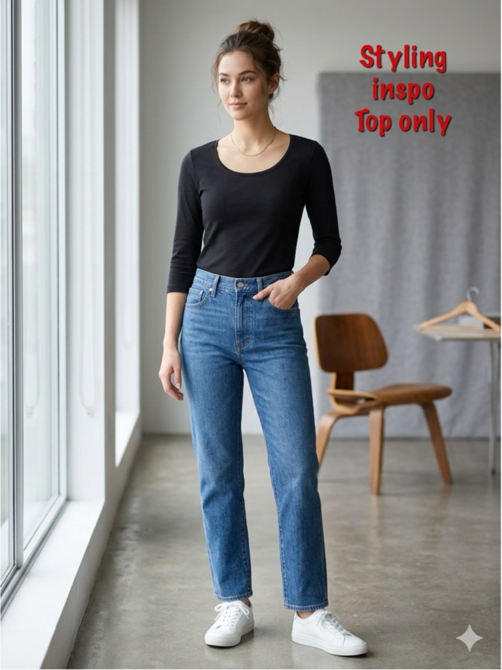 Uniqlo Supima Cotton Scoop Neck 3/4-Sleeve Top